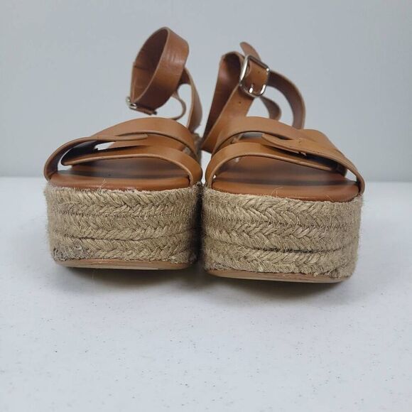 ZARA Tan Leather Hessian Wedge Sandals Shoes Size 39 UK 6 US 8 Summer Holiday - Picture 3 of 10